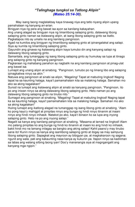 talinghaga tungkol sa tatlong alipin summary|40Ang Talinghaga tungkol sa Tatlong Alipin  .